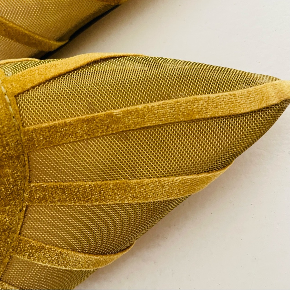 Faux Velvet Mustard Rhinestone Crystal Arch Heels Mules - Picture 6 of 10